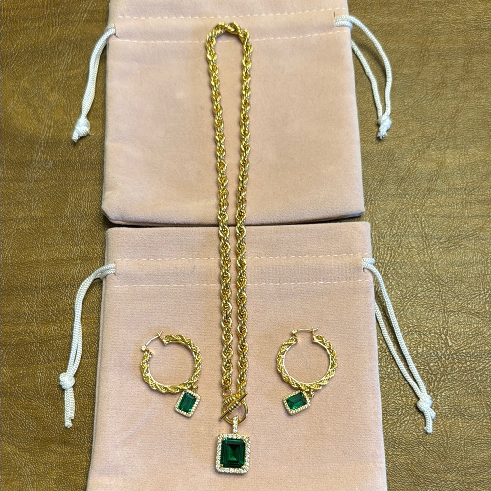 XIXI Adrienne Bailon Emerald necklace and earrings